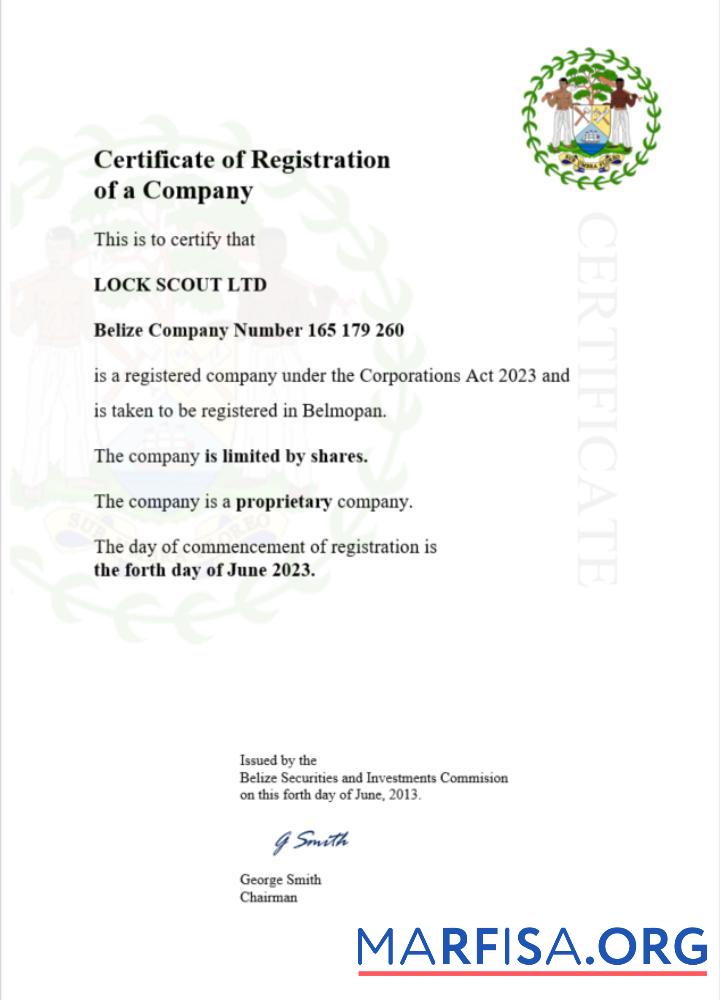 Blank Belize certificate of registration Word and PDF template